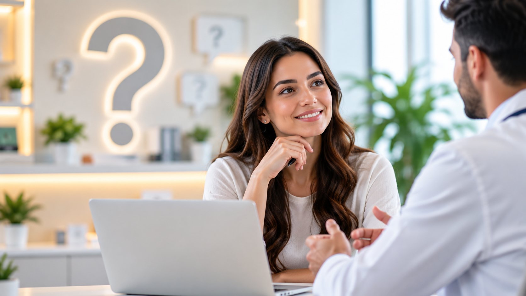 A patient asking a doctor questions during a consultation