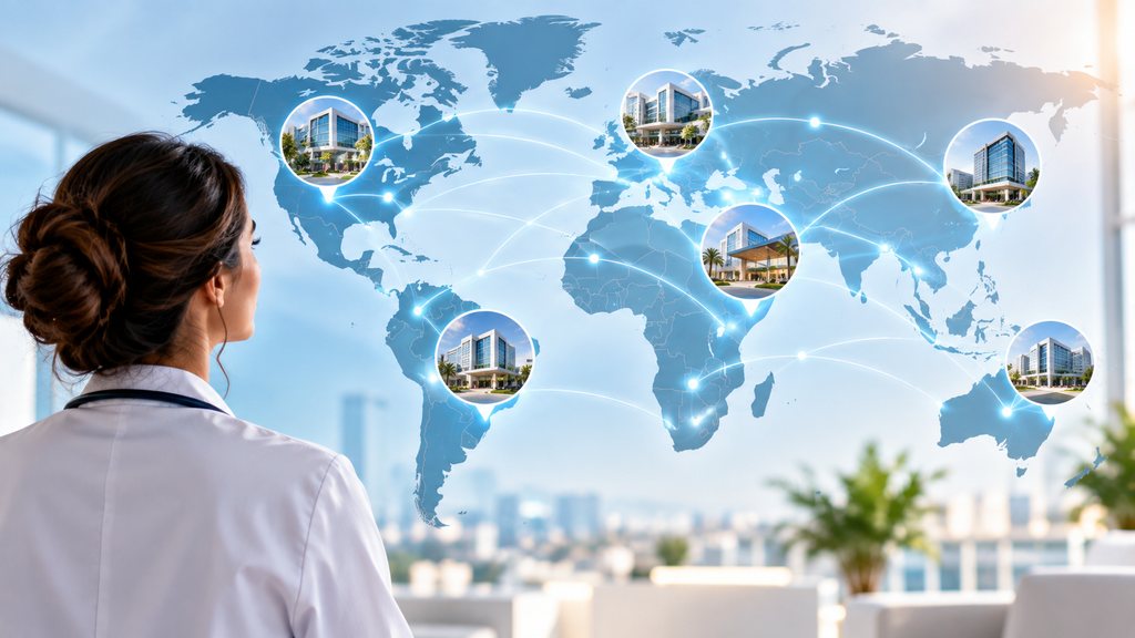 A coordinator looking at a map showing connections between hospitals